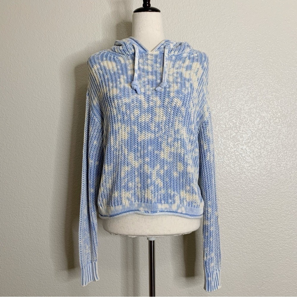 PINK Victoria's Secret Blue Tie Dye Knit Hooded Sweater, Sz Medium